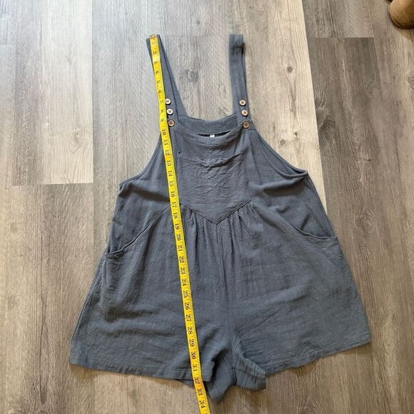Romper Overalls Adjustable Boho Rayon Linen Blue Gray Medium - Picture 8 of 12